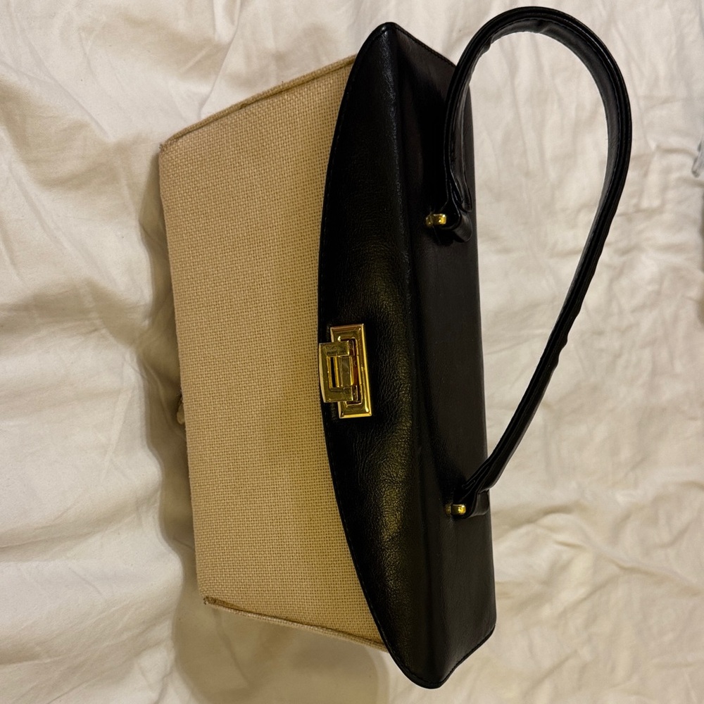 Vintage Italian Elegant Black and Tan Women's Handbag
